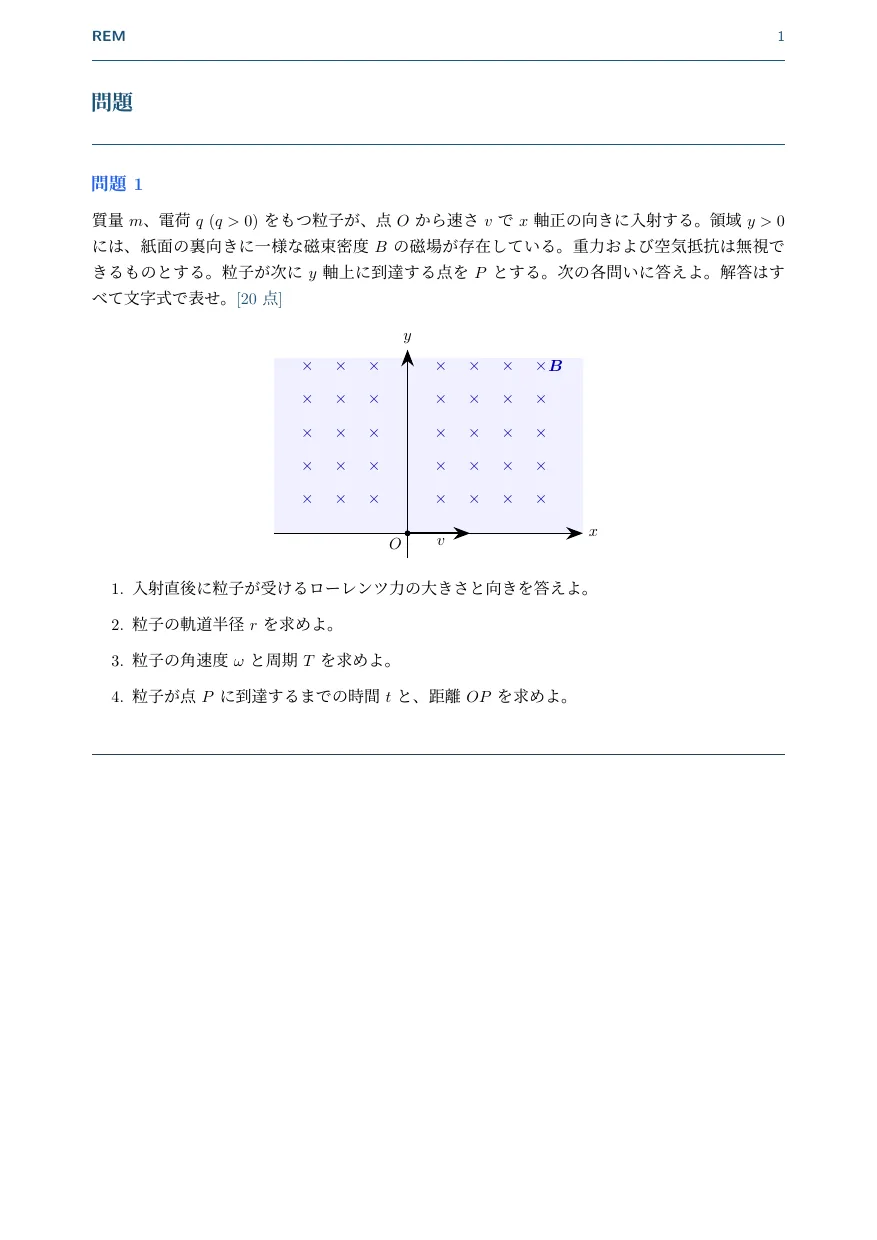 ローレンツ力｜磁場中の荷電粒子と等速円運動（電磁気 / ローレンツ力・磁場中の運動）— 1 ページ目プレビュー